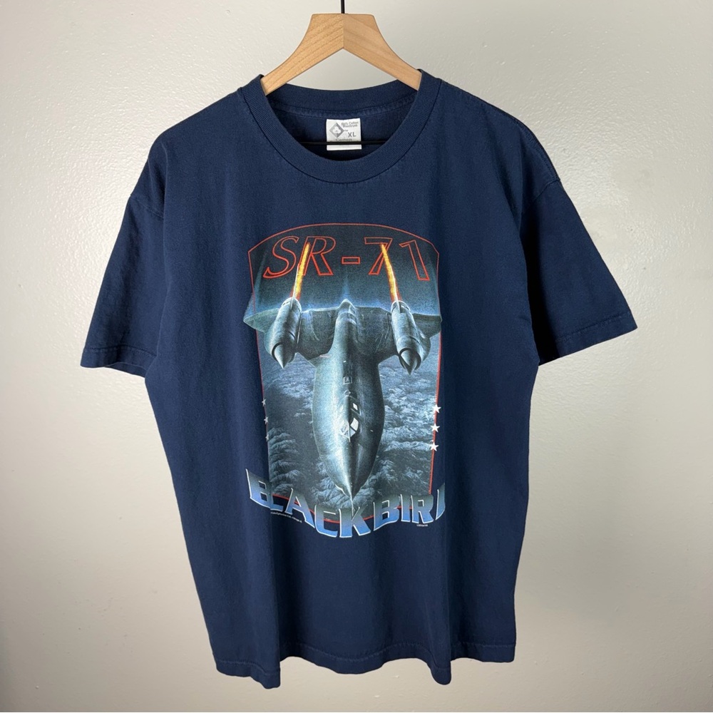 Vintage 90’s Navy Blue Blackbird SR-71 Plane Military NASA War T Shirt Size XL